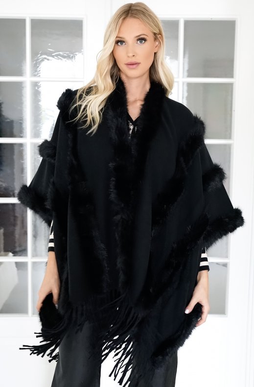 Mixed Brands - Poncho with fake fur details F40795 - Black