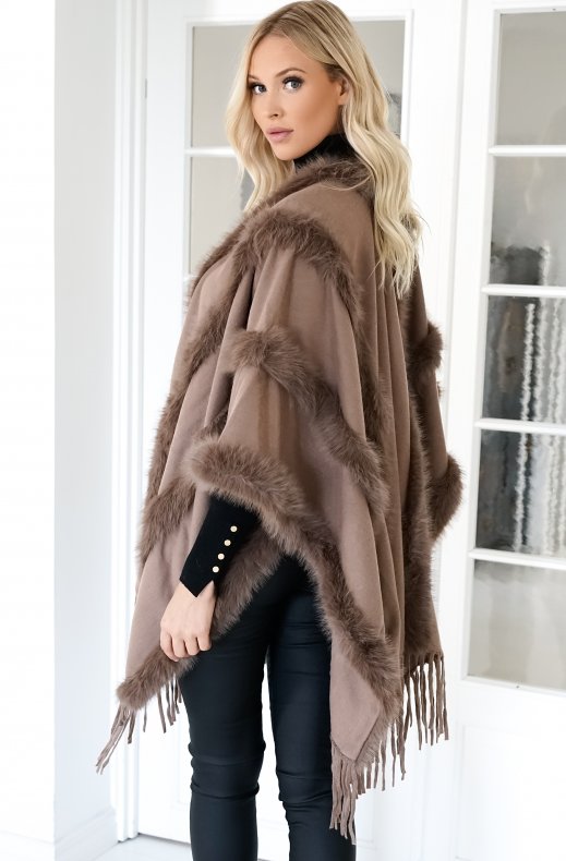 Mixed Brands - Poncho with fake fur details F40795 - Taupe