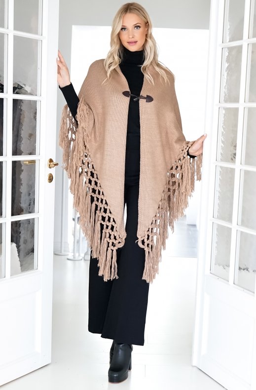 Mixed Brands - Poncho with fringes - Camel