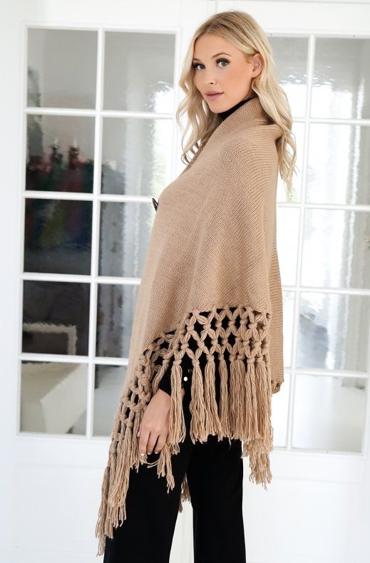 Mixed Brands - Poncho with fringes - Camel