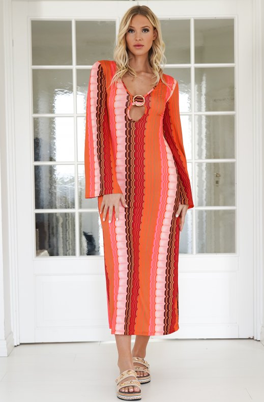 Mixed Brands - Long Printed Dress 6758 - Fuchsia