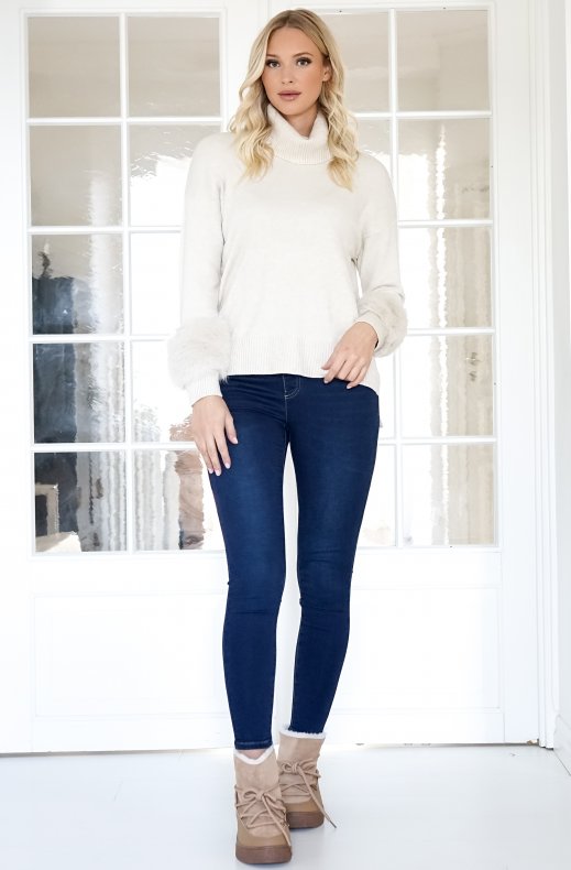 Mixed Brands - Sweater with faux fur 7011 - Panna