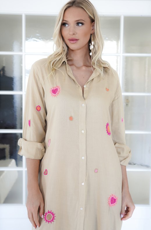 Mixed Brands - Maxi Shirt Dress Violette - Beige