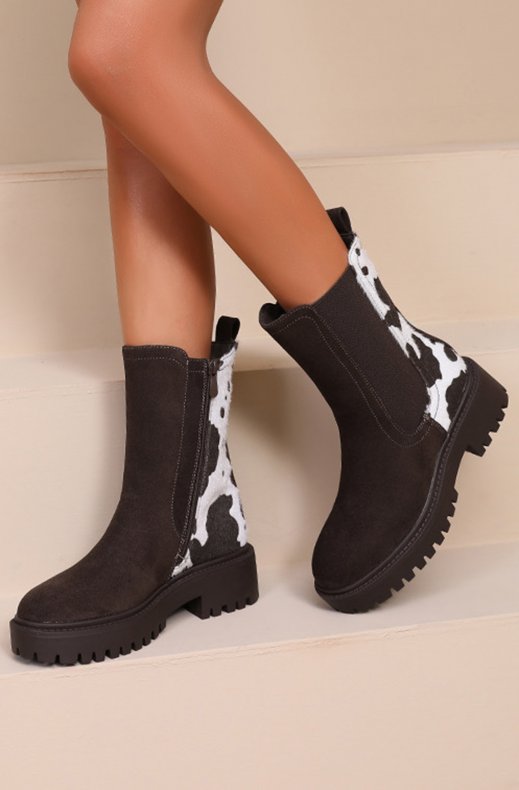Mixed Brands - Boots with cow pattern - 103 - Brown