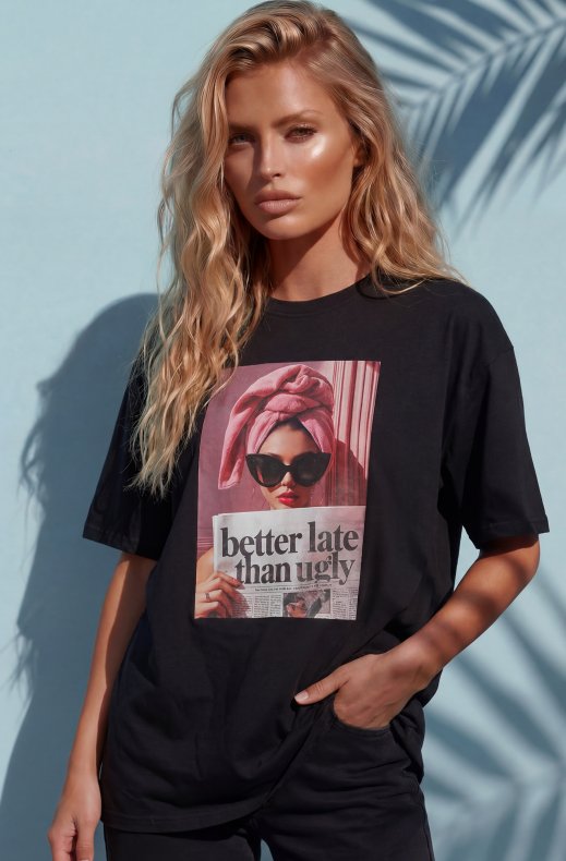 Mixed Brands - Better Late than Ugly Tshirt 2888J5 - Black