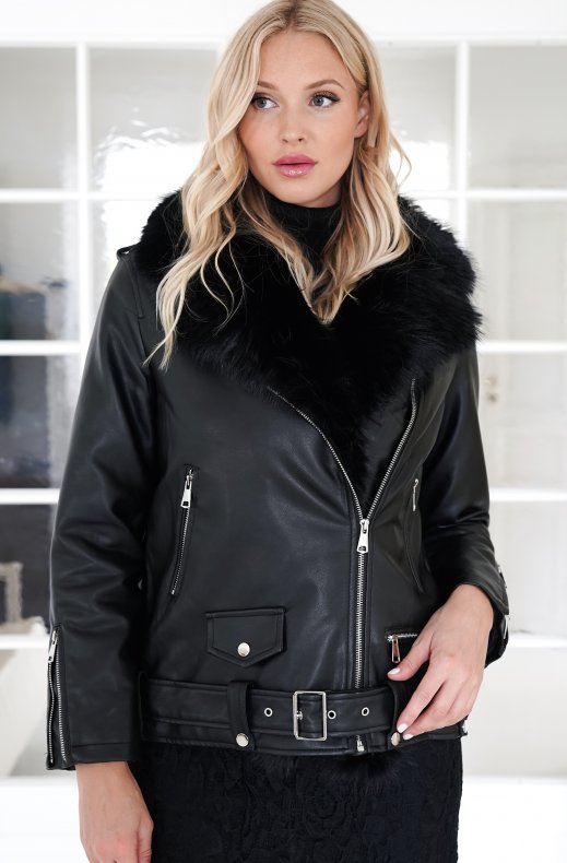 Mixed Brands - Biker jacket faux fur 1019 - Black