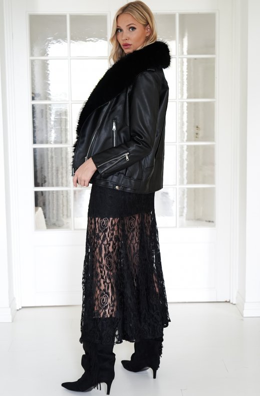 Mixed Brands - Biker jacket faux fur 1019 - Black