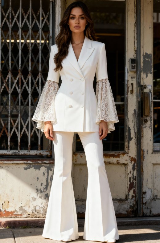 Mixed Brands - Lace Detailed Blazer 10519 - Beige