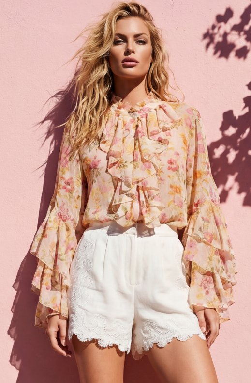 Mixed Brands - Frill Blouse 4851-Q40 - Rose