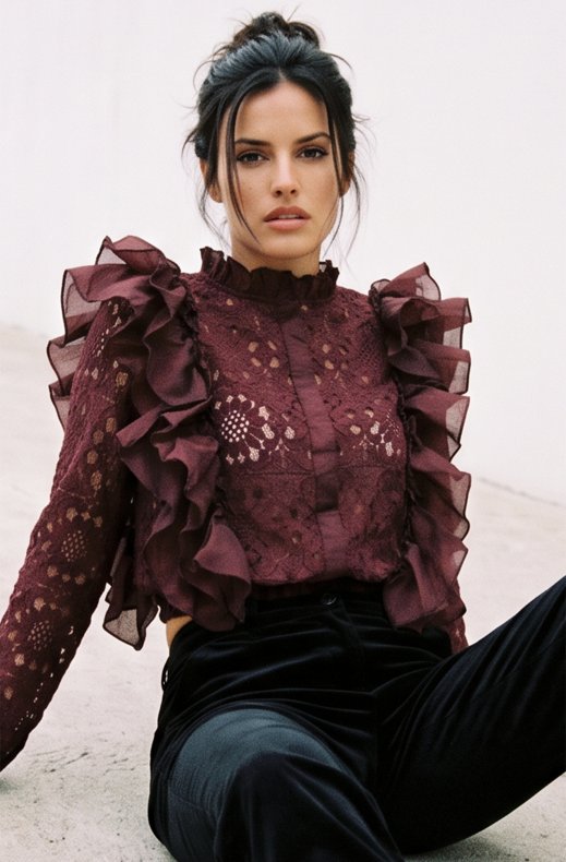 Mixed Brands - Frill Top JM73603 - Burgundy