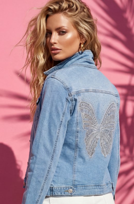 Mixed Brands - Denim Jacket with Butterfly F3635 - Blue