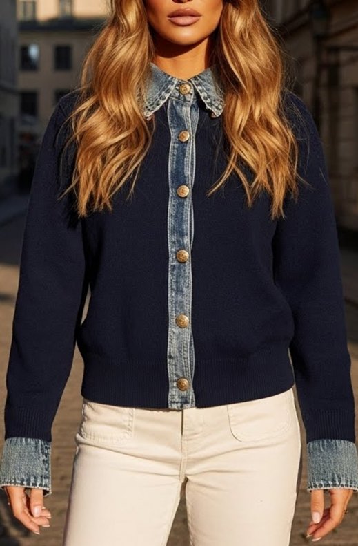 Mixed Brands - Cardigan with denim details 1169 -Navy