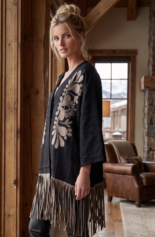 Mixed Brands - Cardigan with fringes BWC96651 - Black
