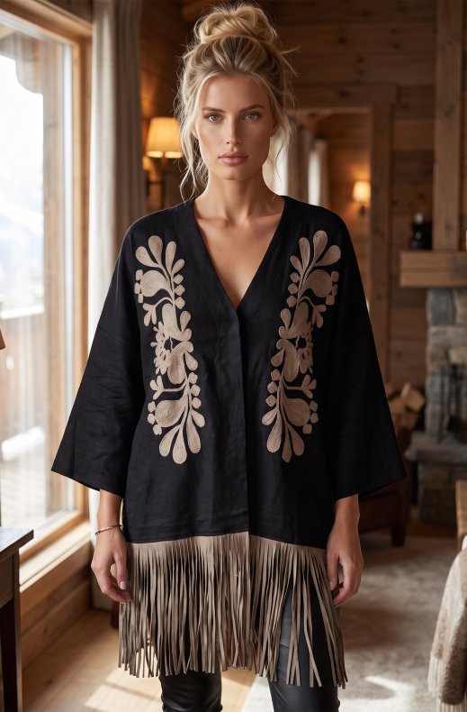 Mixed Brands - Cardigan with fringes BWC96651 - Black