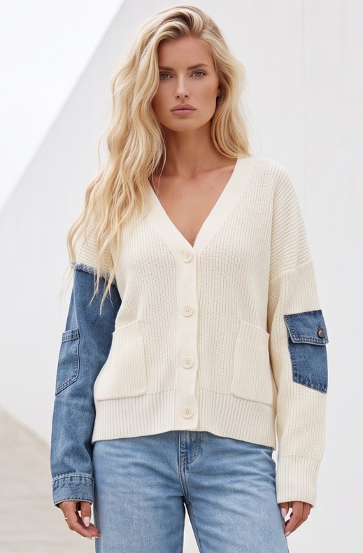 Mixed Brands - Cardigan with denim H905 - Cream