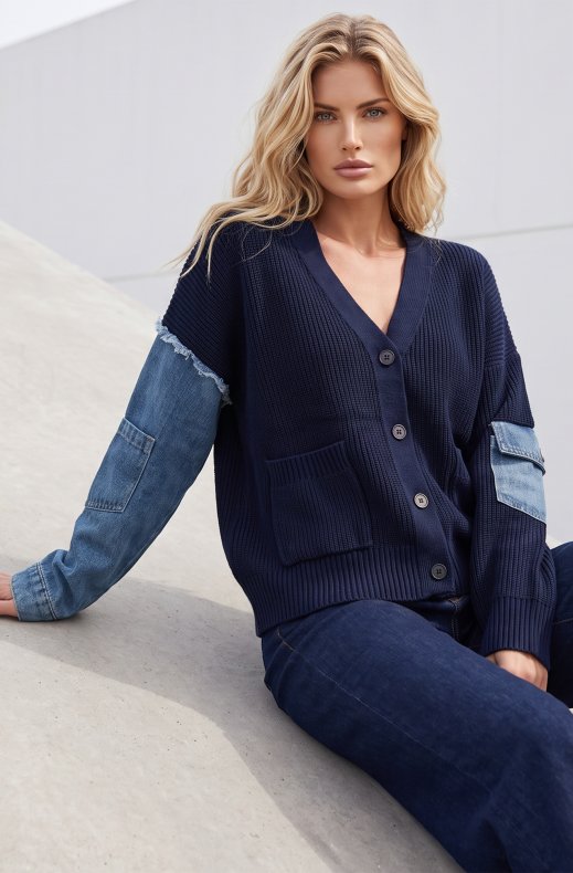 Mixed Brands - Cardigan with denim H905 - Blue