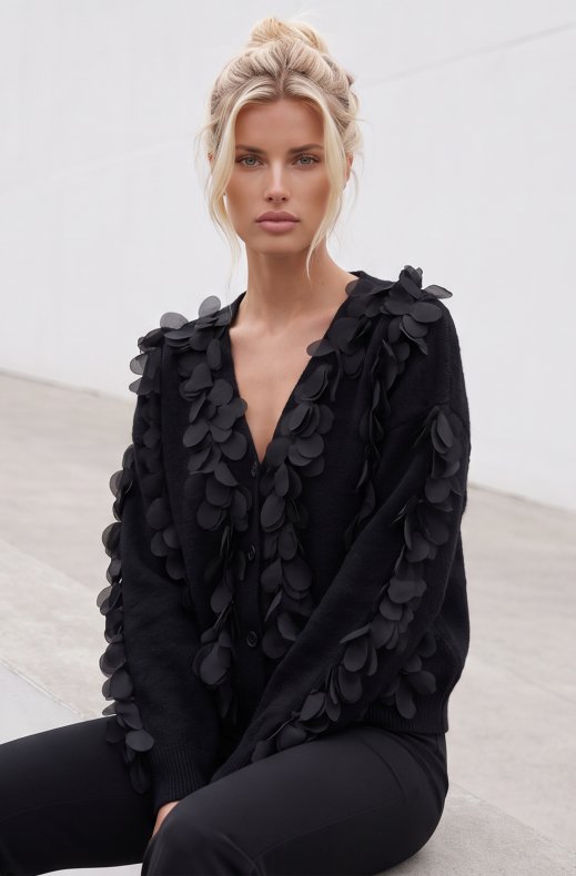 Mixed Brands - Cardigan with flowers LR03267 - Black