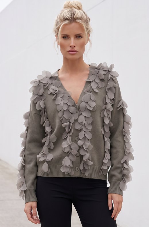 Mixed Brands - Cardigan with flowers LR03267 - Light Brown