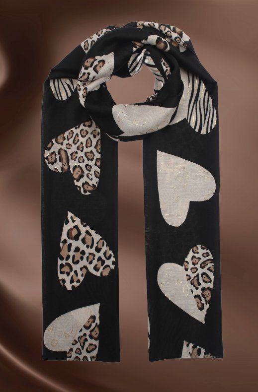 Mixed Brands - Scarf Heart leopard 09329 - Black