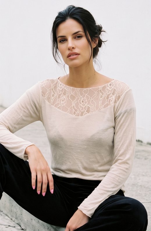 Mixed Brands - Cashmere blend top with lace R17106 - Ecru