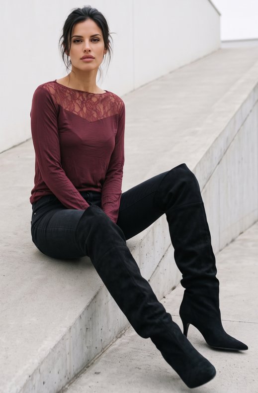 Mixed Brands - Cashmere blend top with lace R17106 - Bordeaux