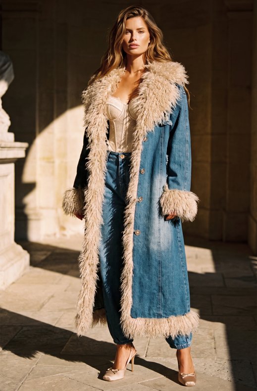 Mixed Brands - Denim Coat with faux fur 15829 - Blue