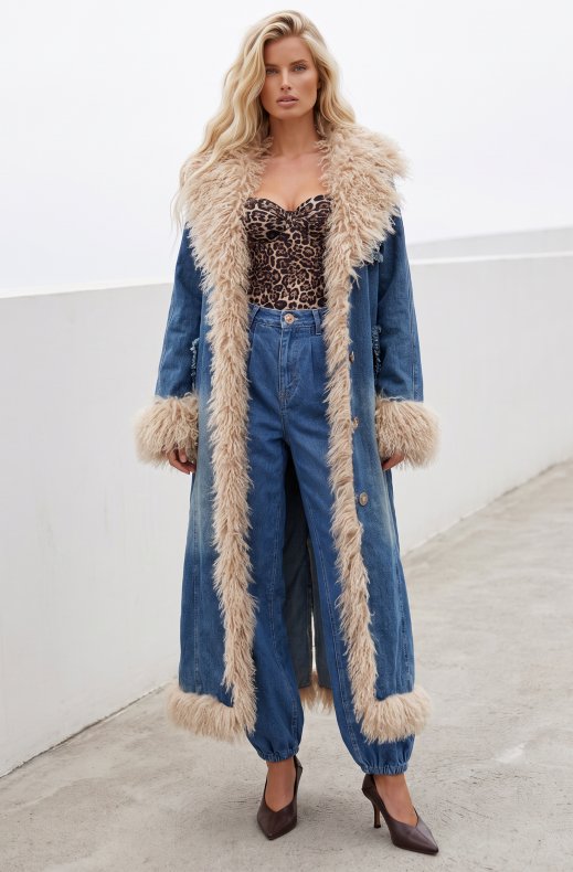 Mixed Brands - Denim Coat with faux fur 15829 - Blue