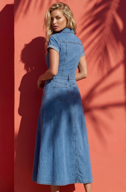 Mixed Brands - Long Denim Dress D3120 - Blue