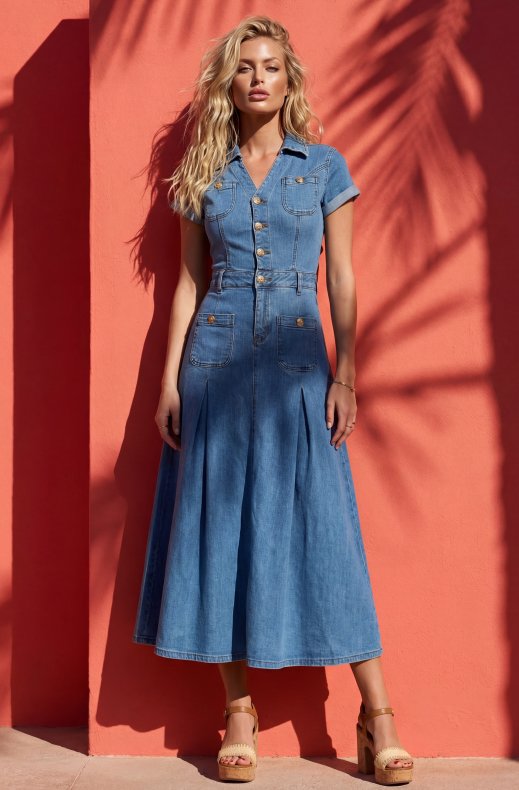 Mixed Brands - Long Denim Dress D3120 - Blue