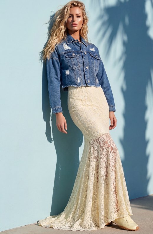 Mixed Brands - Denim jacket with raw hem A1316-4 - Blue