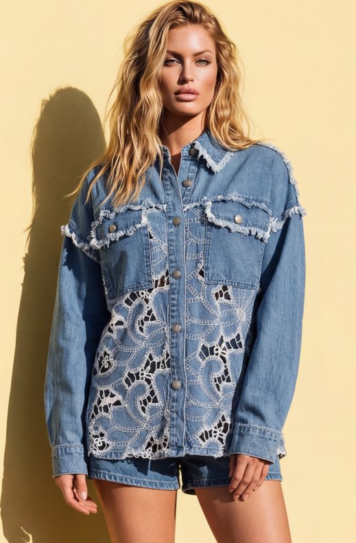 Mixed Brands - Denim Jacket with Cutout Details T20121 - Blue