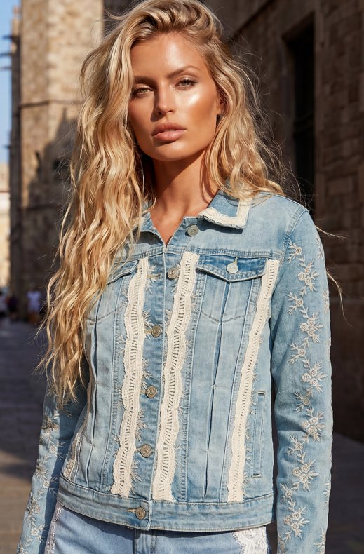 Mixed Brands - Denimjacket with Lace DC524 - Blue