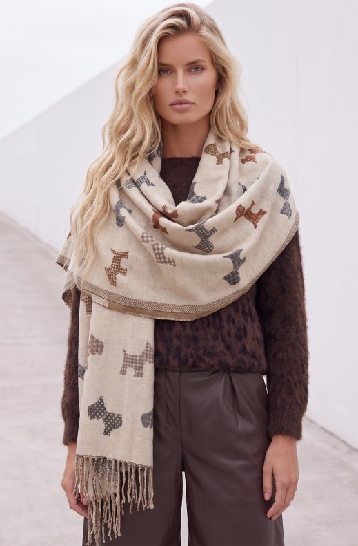 Mixed Brands - Scarf with Dogs RE-SQ04 - Beige