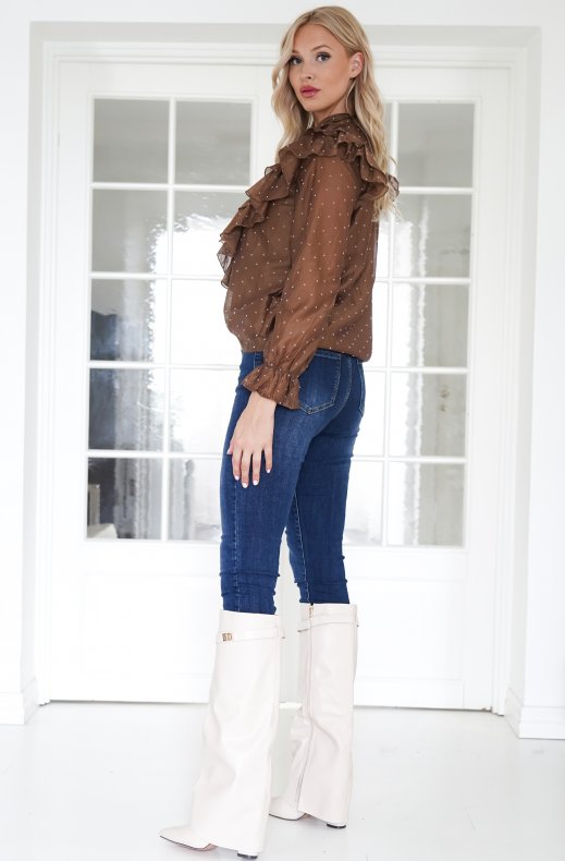 Mixed Brands - Dotted frill blouse 15516 - Brown