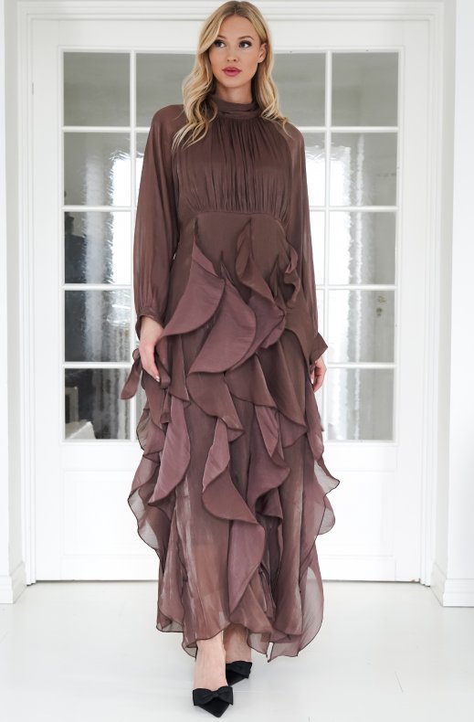 Mixed Brands - Maxi Dress with Frills 12005 - Brown