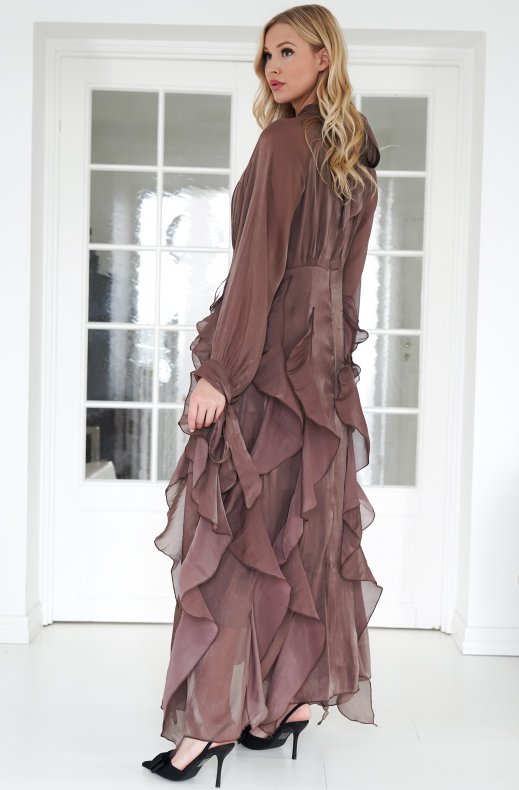 Mixed Brands - Maxi Dress with Frills 12005 - Brown