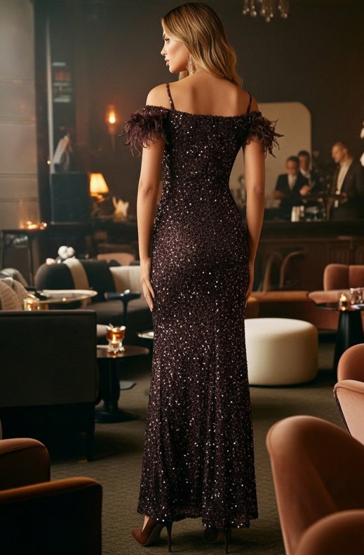 Mixed Brands - Maxi Dress Sequins 23506 - Dark Choco