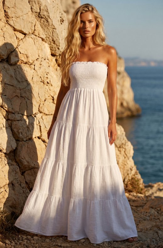 Mixed Brands - Maxi Dress with Smock 26186 - White