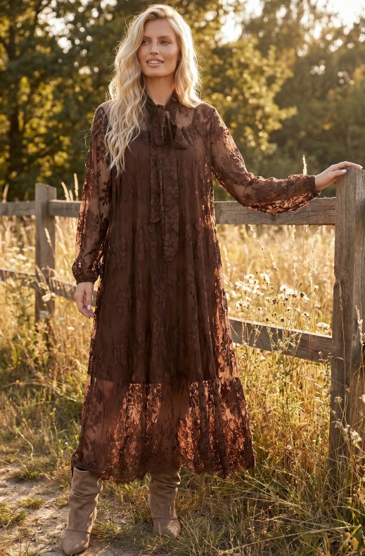 Mixed Brands - Long Lace Dress 2659 - Choco