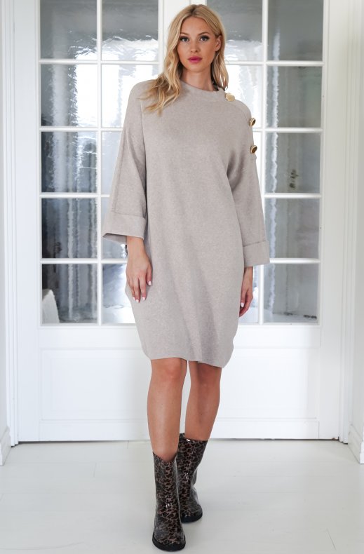 Mixed Brands - Dress with buttons at shoulder 9385 - Taupe