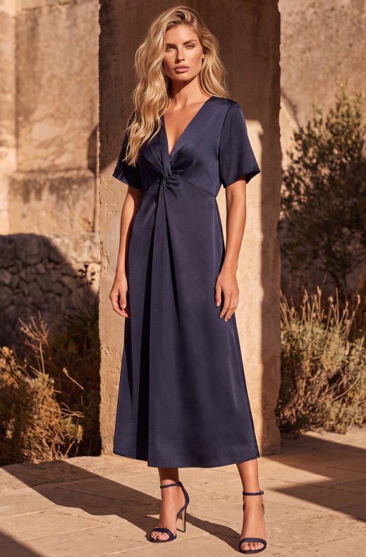 Mixed Brands - Satin Wrap Dress D28735 - Navy