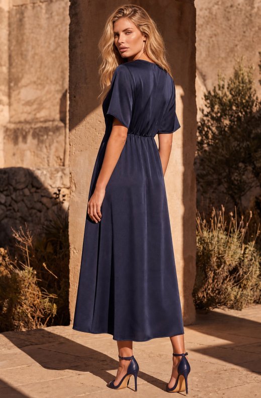 Mixed Brands - Satin Wrap Dress D28735 - Navy
