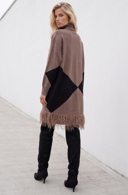 Mixed Brands - Knitted dress with turtleneck and fringes LR096089 - Champagne