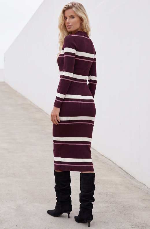 Mixed Brands - Striped Dress U80607 - Purple
