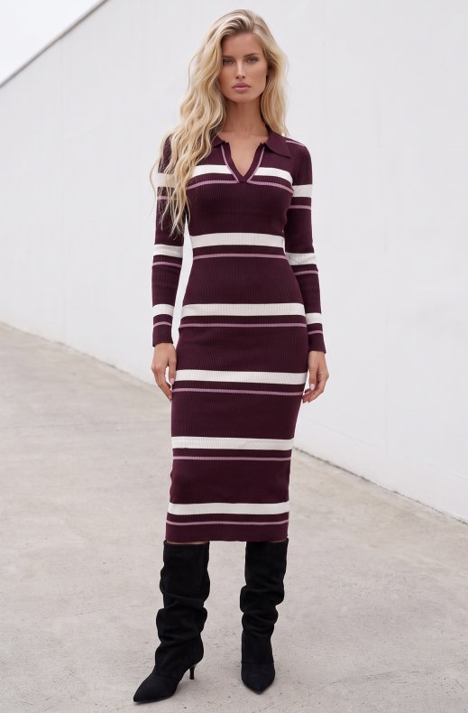 Mixed Brands - Striped Dress U80607 - Purple