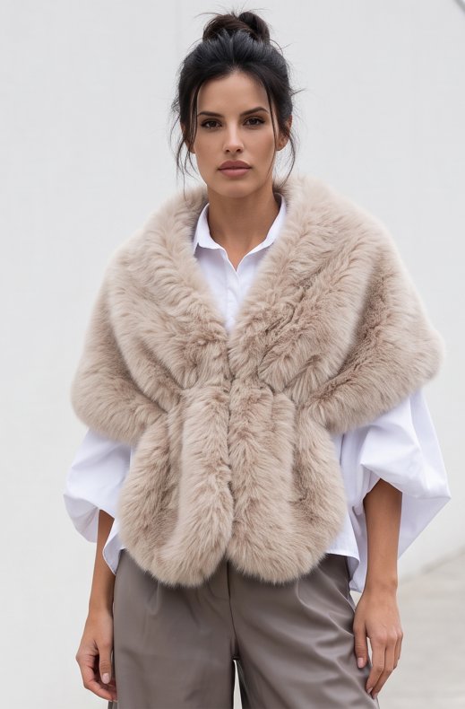 Mixed Brands - Fake Fur Scarf wide F40771/MZ10 - Beige