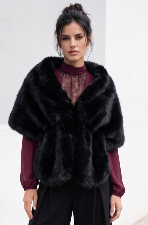 Mixed Brands - Fake Fur Scarf wide F40771/MZ10 - Black