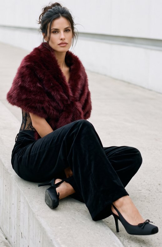 Mixed Brands - Fake Fur Scarf wide F40771/MZ10 - Wine