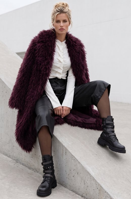 Mixed Brands - Coat Faux Fur 8747 - Aubergine