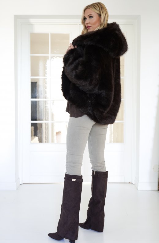 Mixed Brands - Fake fur jacket with hood M08 - Brown